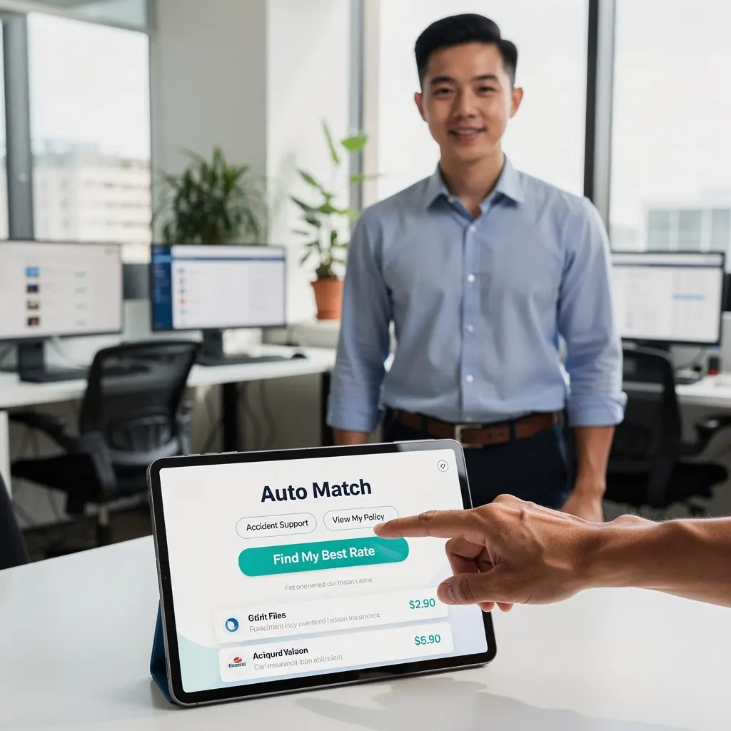 Zespół ekspertów omawiający zasady ubezpieczenia samochodowego w biurze.